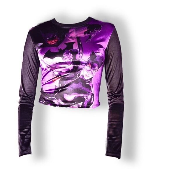 Dolls Kill x DC Comics Batman Catwomen Partners in Crime Long Sleeve Satin Top - Picture 3 of 8